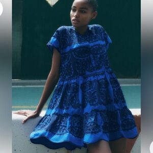 ZARA royal blue embroidered mini dress womens